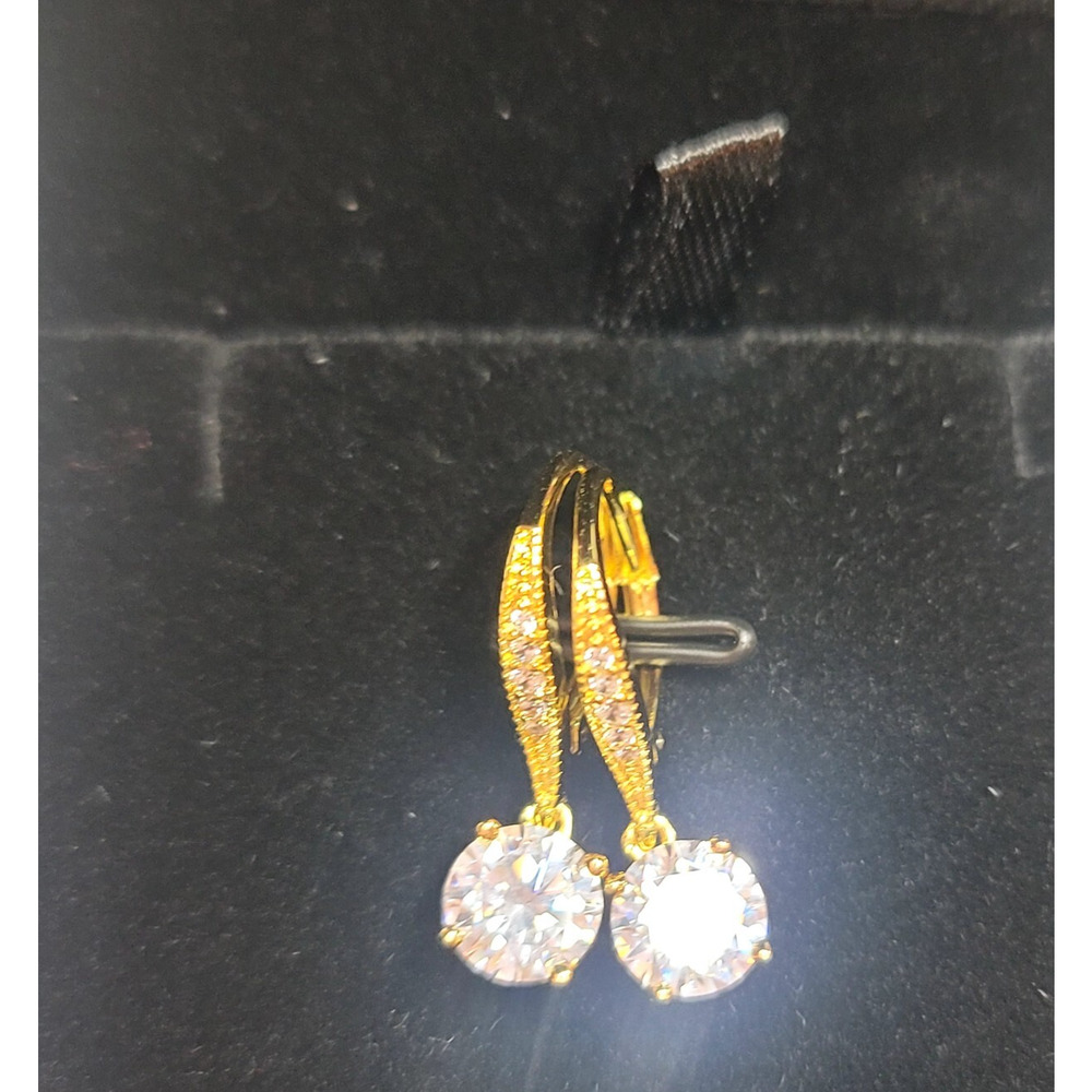 Cossa Dangle Earrings 10K Gold Plated with a 7mm Cubic Zirconia Drop